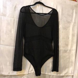 Black sheer Long sleeve bodysuit Xl nwot